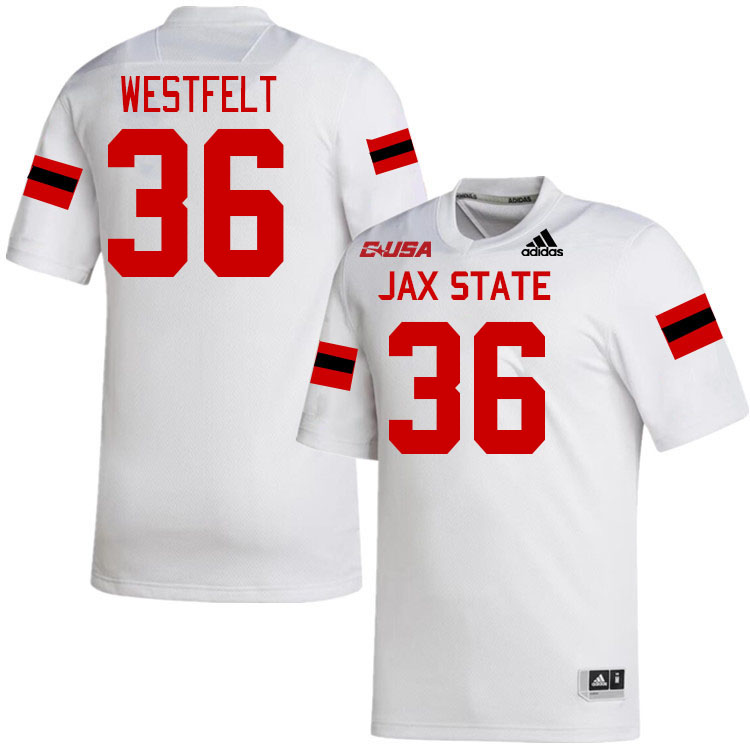 #36 Collin Westfelt Jacksonville State Gamecocks College Football Jerseys Stitched-White